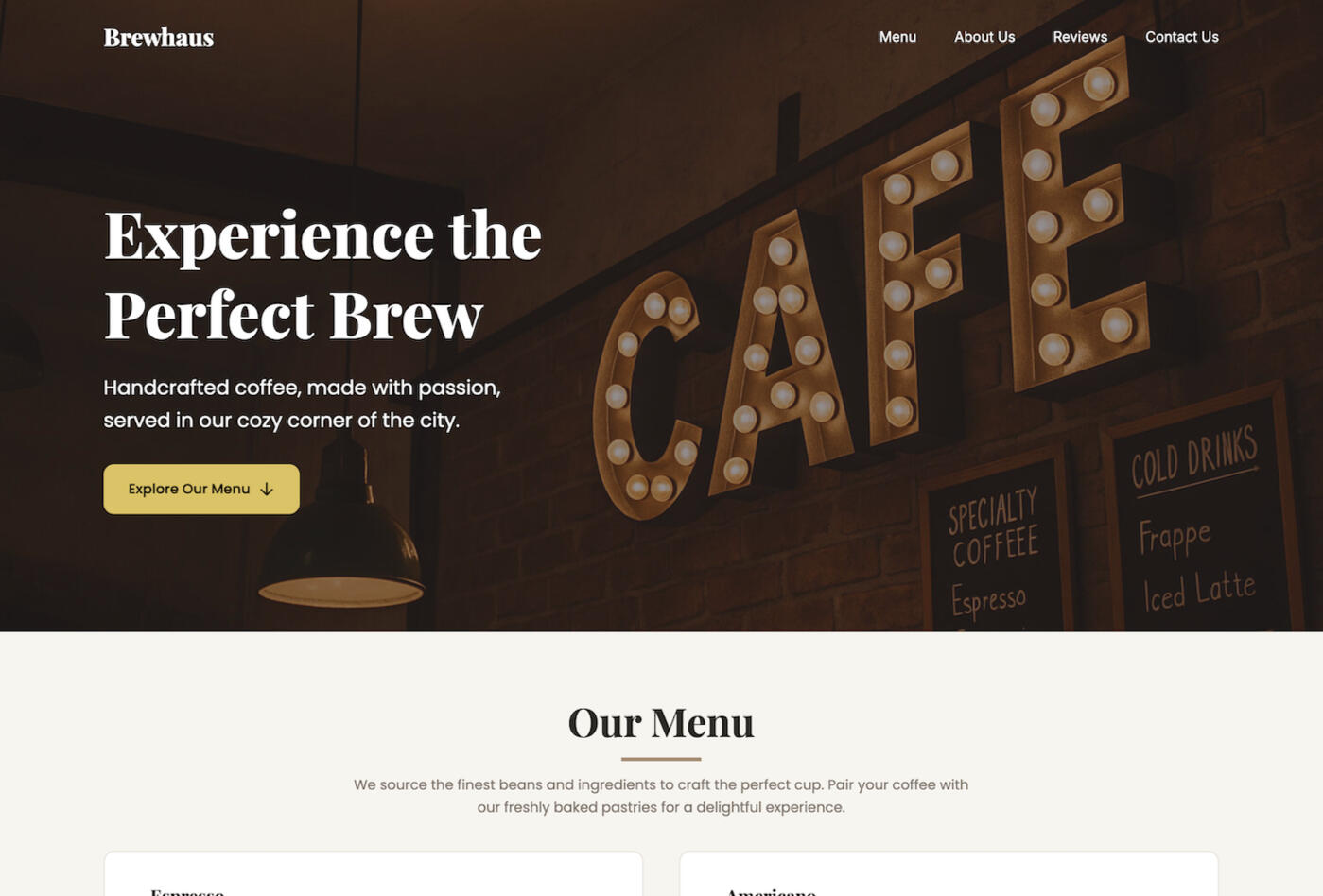 Brewhaus Coffee Shop Carrd Template