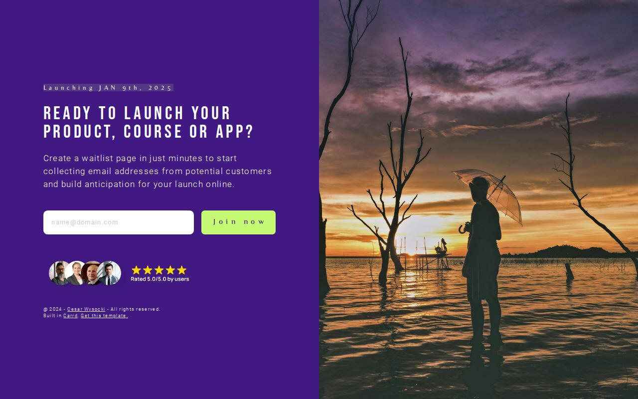 LaunchList template for Carrd